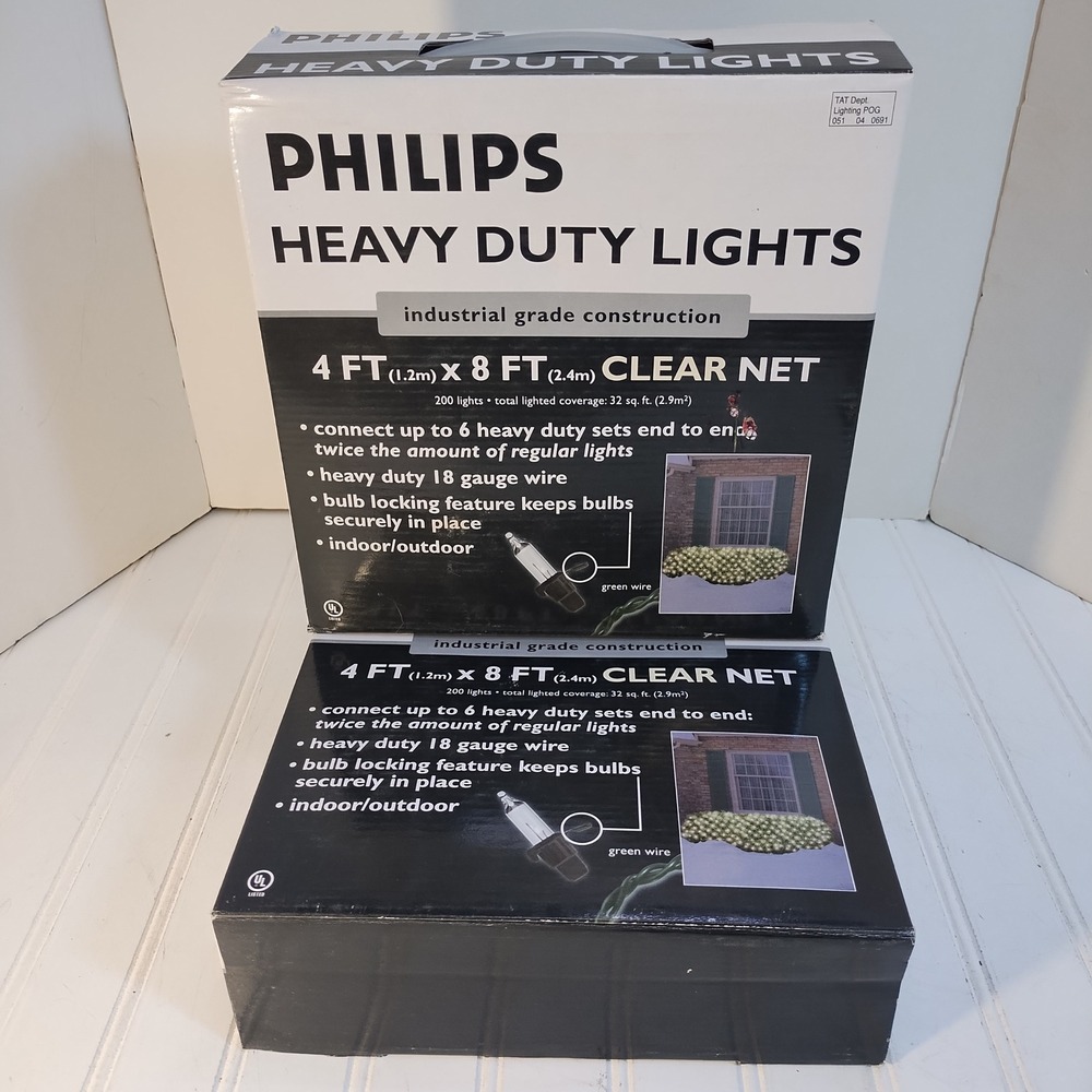 2 Boxes Philips Heavy Duty Lights Industrial Grade 4x8 Clear Net Lights 200ct